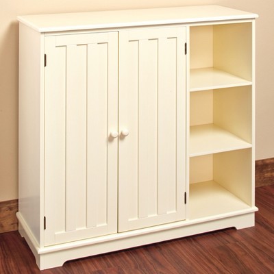 Cream Engineered Wood Freestanding Sideboard Cabinet with Shelves