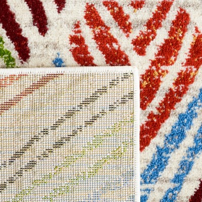 Ivory and Multicolor Square Synthetic Area Rug