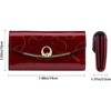 BEAFUP Women's Wallet,Women's Genuine Leather Long Three Fold Wallet Bright Leather Large Capacity Buckle, Circled Embossed Pattern, RFID(Wine Red) - 3 of 4
