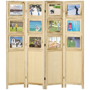 Aghana Digitals 4-Panel Folding Room Divider with Rotating Photo Frames, Natural Paulownia Wood - 1 of 4