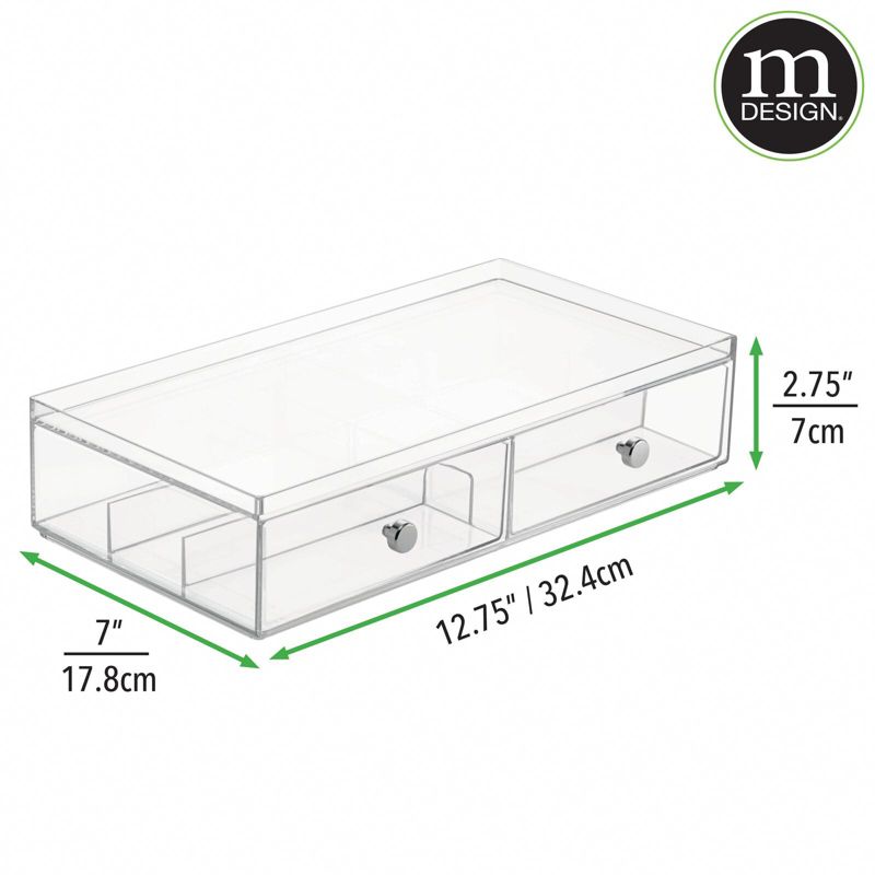 mDesign Plastic Glasses Storage Organizer Box with 2 Drawers, 2 Pack, 4 of 10