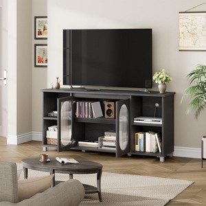 Modern TV Stand for 60–70 Inch TVs with Glass Doors & Storage Shelves, Entertainment Center with Storage - 1 of 4