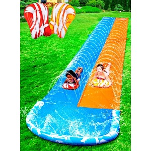 Joyfy 32.5ft Slip Water Slide with 2 Bodyboards, Summer Double Lawn Water Slip with Build in Sprinkler for Backyard - 1 of 4