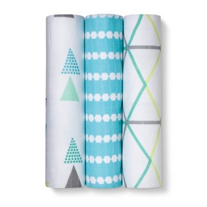 Muslin Swaddle Blanket Geo Bright Boy 3pk - Cloud Island Turquoise Lacquer