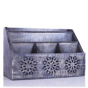 Mela Artisans Rustic Wooden Desk Organizer Multifunctional Desktop Caddy for Documents, Mails, Pens, Utensils, and More - Blackwash Finish - 1 of 2