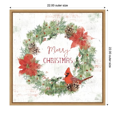 Wooded Holiday Christmas Wreath Canvas Print with Maple Frame