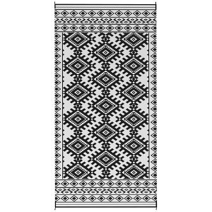 9x18 ft Reversible Outdoor Rug with Carry Bag, Waterproof Plastic Straw Mat for Patio, RV Camping, or Beach, Black & White Rhombus Border Design - 1 of 4