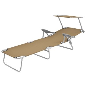 vidaXL Patio Lounge Chair Folding Sunlounger Outdoor Sunbed with Canopy Steel - Taupe - 1 of 4