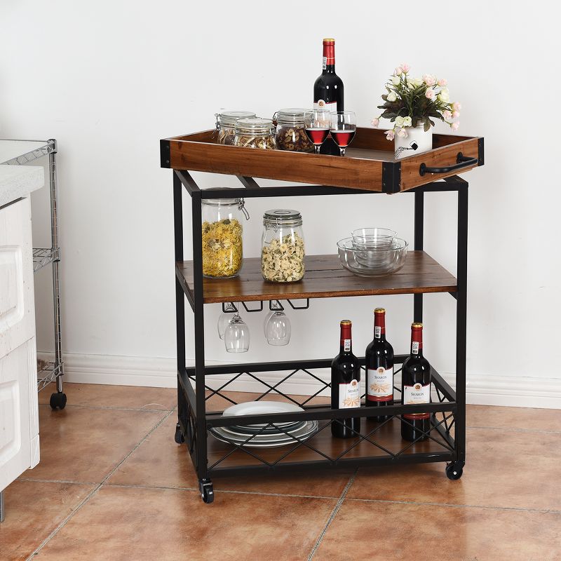 Tangkula 3 Tier Rolling Kitchen Trolley,Serving Island Cart with Storage Shelf & 4 Wheels, 2 of 7