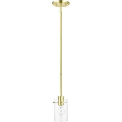 Munich Satin Brass 1-Light Pendant with Clear Glass Shade