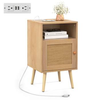 Costway 1/2 PCS Rattan Nightstand Boho Accent Bedside Table with 2 Storage Drawers Modern Natural