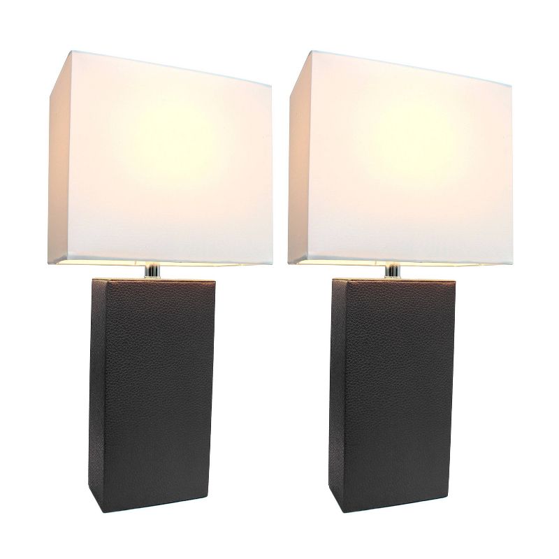 Set of 2 Leather Table Lamps with Fabric Shades - Elegant Designs, 3 of 8