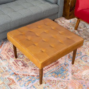 Mark Mid-Century Tufted Square Genuine Leather Upholstered Ottoman In Tan - 1 of 1