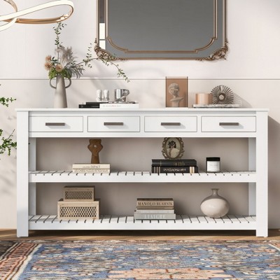 KIGFTSOD Stylish Entryway Console Table with 4 Drawers and 2 Shelves, Suitable for Entryways, Living Rooms