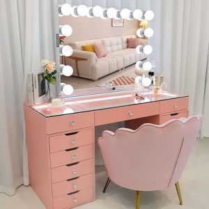 VANITII Eva Vanity Desk - 13 Storage Drawers, LED Bulbs Bluetooth Mirror - 1 of 4