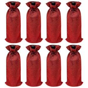 Wrapables Reusable Burlap Wine Bags, Rustic Gift Bags with Drawstring (Set of 8), Burgundy - 1 of 4