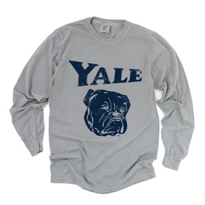 Yale Bulldog Distressed - Women's Garment Dyed Long Sleeve Graphic T-Shirt - 1 of 4