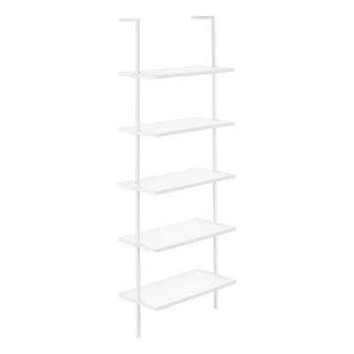Monarch Specialties Bookshelf Bookcase Etagere Ladder 5 Tier 72InchH Office Bedroom Metal Laminate White Contemporary Modern
