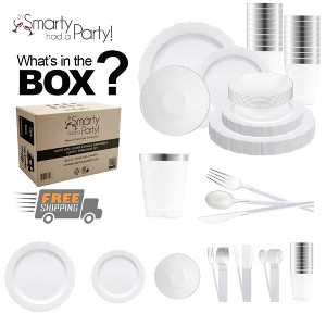 Smarty Had A Party White w/ Silver Vintage Plastic Tableware Set - 60 Sets - 1 of 4