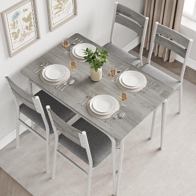 5-Piece Dining Set for 4 - Rectangular Table w/4 Upholstered Chairs, Dinette Set for Kitchen/Dining Room