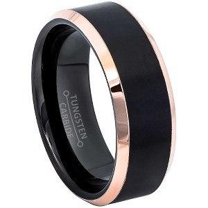Jewelry Avalanche Mens Black & Rose Gold Tungsten Carbide Wedding Band, Comfort-fit, Beveled Edge, 8mm - 1 of 4