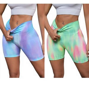 INSPIRE CHIC 2 Pcs Women's High Waist Tie Dye Tummy Control Workout Running Biker Thigh Slimmers - 1 of 4
