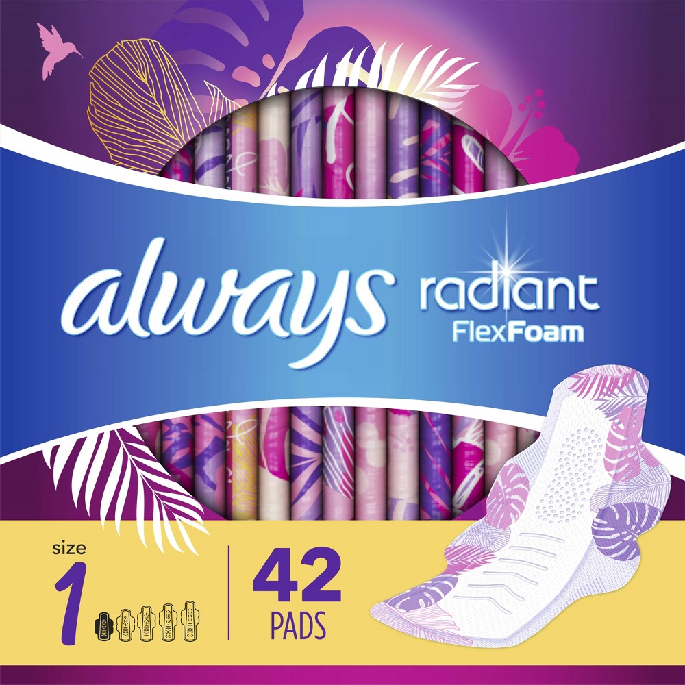 Always Radiant Regular Absorbency Pads with Wings - Scented - Size 1 - 42ct