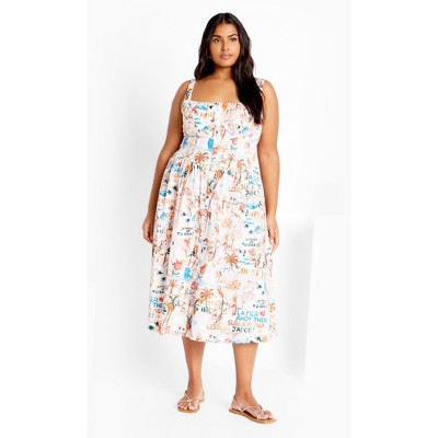 Women's Plus Size Postcards Print Cotton Dress - orange | CITY CHIC