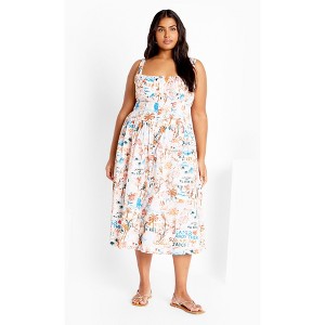 Women's Plus Size Postcards Print Cotton Dress - orange | CITY CHIC - 1 of 4