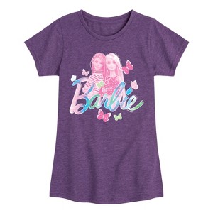 Girls' - Barbie - Tie Dye Butterfly Logo Fitted Short Sleeve Graphic T-Shirt - 1 of 3