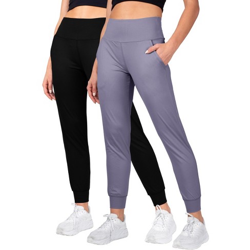 INERZIA 2 Pack Womens Joggers with Pockets High Waist Yoga Pants for Gym  and Workout Black and Charcoal Large