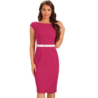 INSPIRE CHIC Women's Cap Sleeve Work Belted Elegant Sheath Dress