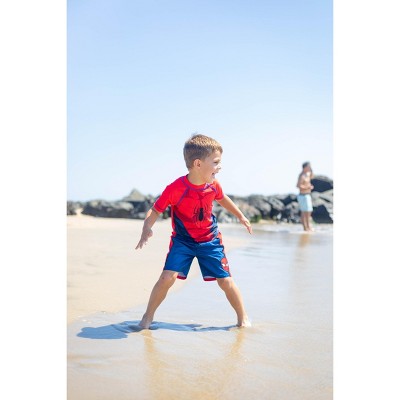 Marvel Spider-Man Big Boys' Cosplay Raglan Short Sleeve Swim Shirt and Board Shorts Set with Drawstring Red Blue 8 — фото 4