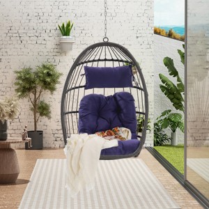 Outdoor Swing Egg Chair,Garden Rattan Hanging Egg Chair With Water Resistant Cushion,Egg Chair For Patio,Garden-Cuddlewood - 1 of 4