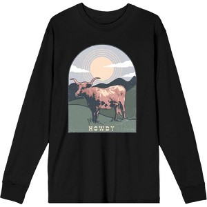 Western Howdy Cow Adult Crew Neck Long Sleee Tee - 1 of 2
