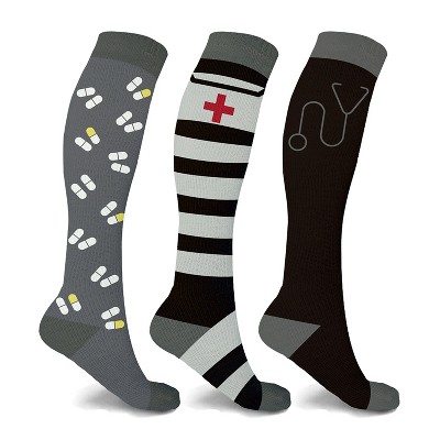 Copper Zone Knee High Compression Novelty Socks For Nurses And Doctors  Makes A Great Gift -3 Pair Pack - Small/medium : Target