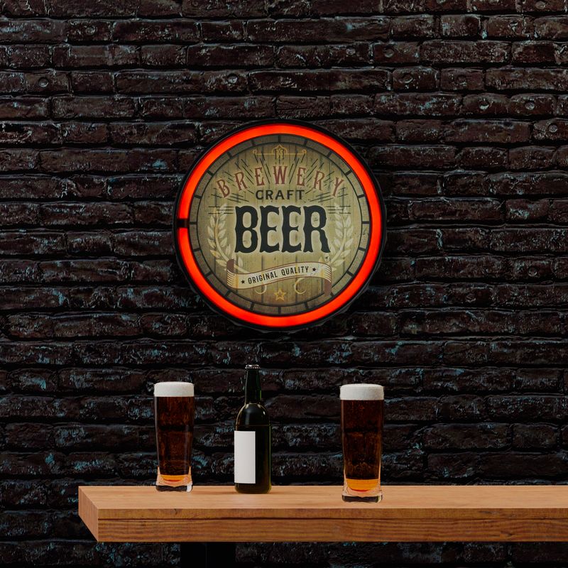 Northlight 12.5" Battery Operated Neon Style LED Lighted Beer Bottle Cap Wall Sign - Brown/Red, 2 of 4