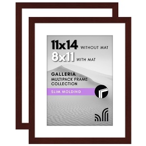 Americanflat 11x14 Picture Frame with Polished Plexiglass - Set of 2 - Use as 8x11 Frame with Mat or Display 11x14 Photo Without Mat - Mahogany - 1 of 1