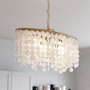 VAXCEL Elsa 5 Light Gold Brass Modern Coastal Glam Linear Chandelier Island Pendant Fixture with Capiz Shell - 1 of 4