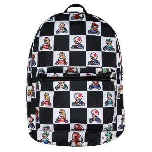Super Nintendo Mario Kart 8-Bit Character Checkered Travel Laptop Backpack - 1 of 4