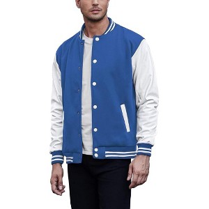 COOFANDY Mens Fashion Varsity Jackets Leather Sleeve Slim Fit College Baseball Letterman Bomber Coat S-XXL - 1 of 4
