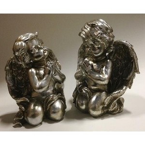 Roman Praying Cherub Angel Figurines - 8" - Pewter Finish - Set of 2 - 1 of 1