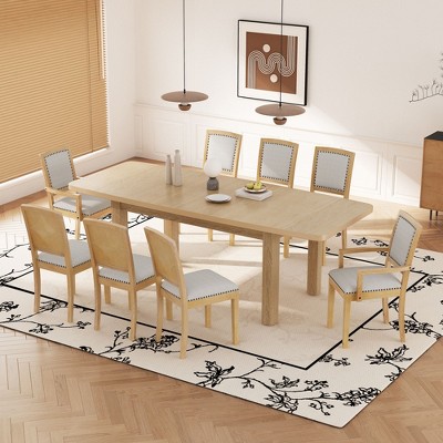 CAVINAS Dining Table Set for 8 Kitchen Table Set 6 Upholstered Armless Dining Chairs and 2 Padded Arm Chairs for Dining Room