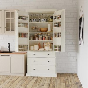 LunaLulinlk 77 inch Farmhouse Kitchen Pantry, Freestanding Tall Cupboard Storage Cabinet with Adjustable Shelves, Cream - 1 of 4