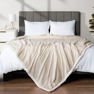 Cream Beige Reversible Sherpa Fleece Throw Blanket