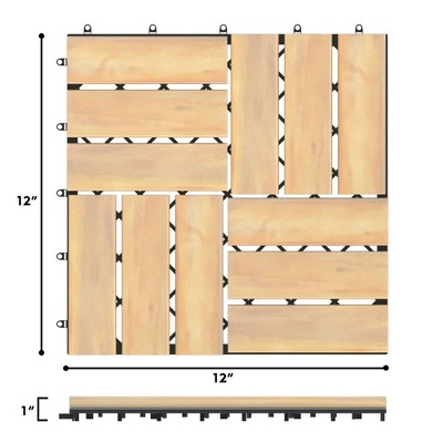 12" x 12" Light Brown Acacia Wood Interlocking Deck Tiles