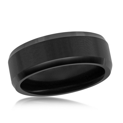Metallo Brushed and Polished Black 8mm Tungsten Ring - Available Sizes: 11, 12, 9, 10, 13