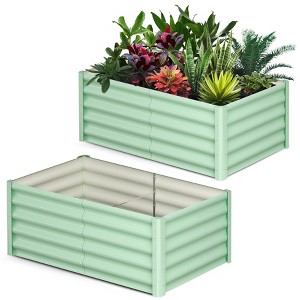 GustoWave Large Outdoor Planter Boxes Kit Set of 2, Galvanized Steel Raised Garden Bed with Open-Ended Base Design,  Elevated Planter, Raised Bed - 1 of 4