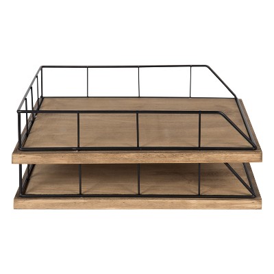 Rustic Brown Wood and Black Metal Stacked Letter Trays