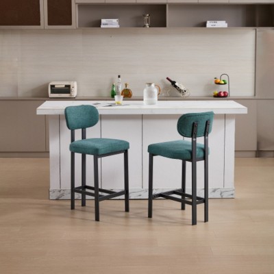 Set Of 2 Modern Bar Stool with Metal Legs,Upholstered Counter High Chairs for Dining Room or Kitchen Island-Maison Boucle